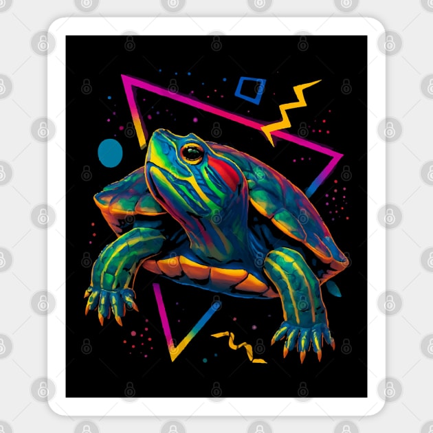 Retro Neon Red Eared Slider Turtle Sticker by Reptiq's Store